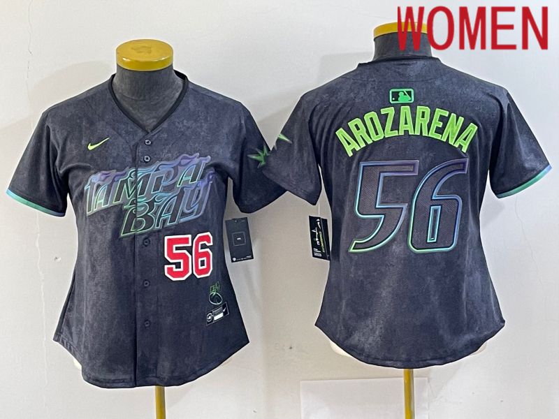 Women Tampa Bay Rays #56 Randy Arozarena Nike MLB Limited City Connect Black 2024 Jersey style 2->women mlb jersey->Women Jersey